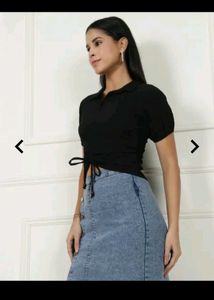 Black Ruched Drawstring Shirt