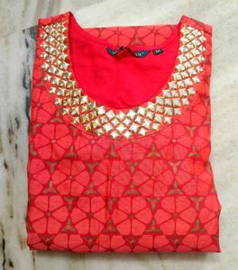 2 Layered Red Kurta with Mirror Work
