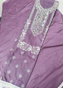 Lavender Embroidered Dress Material