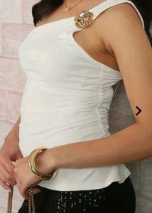 Chic One-Shoulder White Top with Embellishment