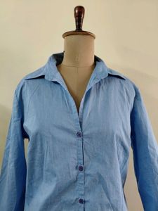 Classic Blue Button-Up Tunic Shirt