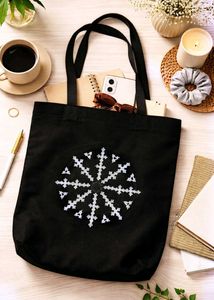 Stylish Black Tote Bag with Snowflake Design