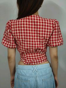 Red Gingham Wrap Top