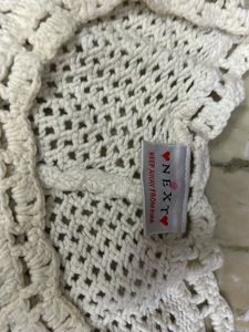 Cream Crochet Poncho with Fringe
