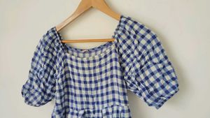 Blue &amp; White Gingham Puff Sleeve Dress💙