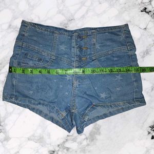 ✨⭐High Waist Star Printed Denim Shorts  XS/S  Blu