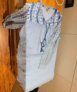 Blue Printed Tassel Kurta