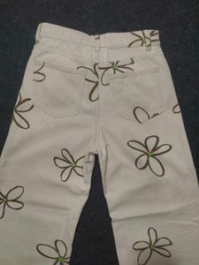 SHEIN Y2K Floral Outline Wide Leg Jeans (Beige)