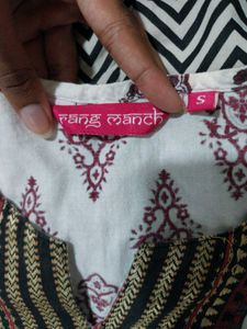 White Printed Kurti with Embroidered Neckline
