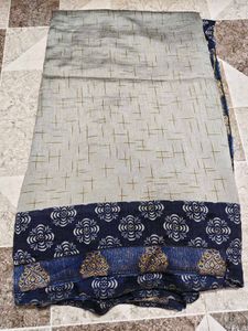 Elegant Grey &amp; Blue Floral Saree