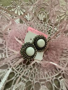 Elegant White & Silver Stud Earrings
