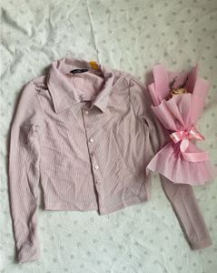 Glittery Pastel Pink Ribbed Top🪩💗