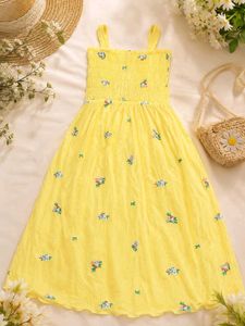 Yellow Floral Smocked Midi Dress