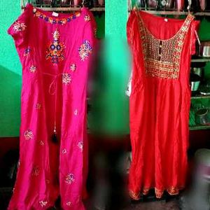Embroidered Kurta Sets - Pink & Red