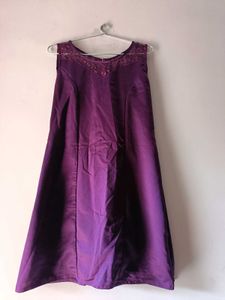 Elegant Purple Satin Lace Trimmed Dress
