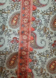 Paisley Print Kurta with Orange Border