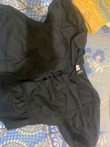 Black Tie-Front Peasant Top