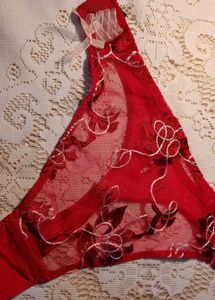 Red Lace Thong with embroidery
