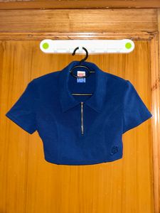 Retro Blue Polo Crop Top