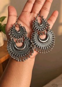 Oxidized Silver Chandbali Earrings