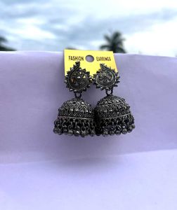 Oxidized Silver Jhumka Earrings