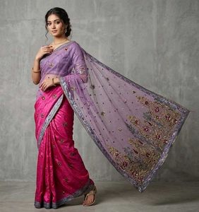 Elegant Pink  Embroidered Saree with blouse