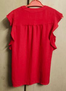 Chic Red Ruffle Sleeve V-Neck Top