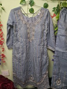 Elegant Grey Kurta Set with Dupatta