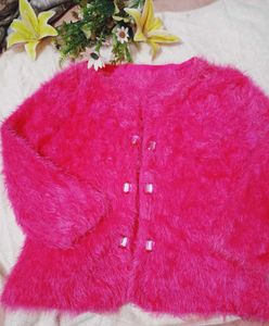 Fuzzy Pink Cardigan with scarf 🧣