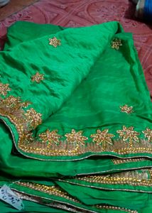 Double Shaded Green Heavy Work Saare