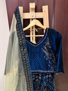 Elegant Blue Velvet Lehenga Choli