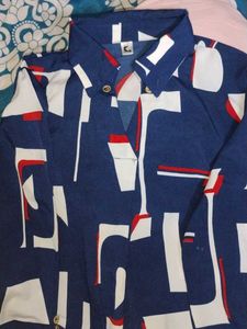 Unique Blue Abstract Print Button-Down Shirt