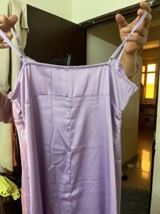 Lavender Ruched Midi Dress with Slit