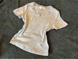 Grey Lace Trim Basic Top