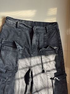 blue top cargo jeans combo