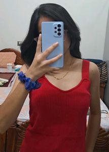 Red Ribbed Tank Top - Casual Staple