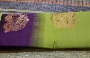 Brand New Purple & Lime Green Silk Saree with Gold
