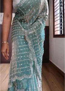 Stunning Sequined Teal Saree