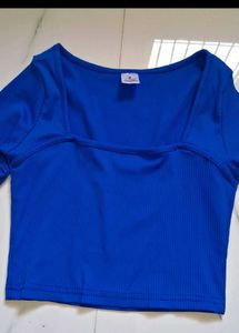 Blue Square Neck Long Sleeve Crop Top