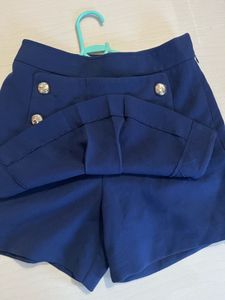 Navy Blue Button-Front Skort