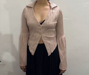 Textured Bell Sleeve Crop Top