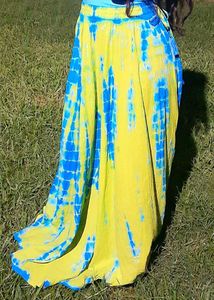 Lime Green And Blue Dyed Flared Maxi Skirt