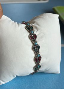 Boho Beaded Bracelet Red Green Turquoise