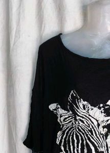 Black Zebra Print Oversized T-Shirt