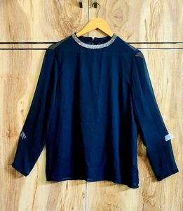 Blouse with Embellished Neckline size-38