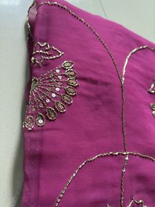 Georgette chiffon pearly purple handwork saree (Ne