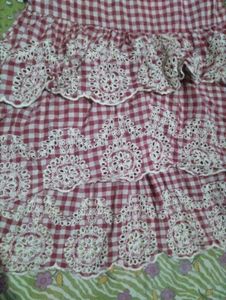 Red Gingham Tiered Lace Skirt