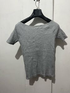 Grey Ribbed Off-Shoulder Top