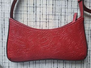 Mango Floral Textured Red Shoulder Bag