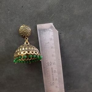 Green Beaded Jhumka Earrings